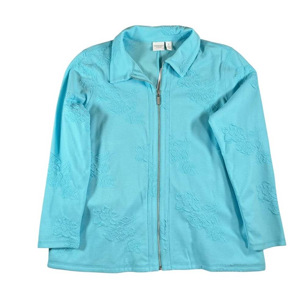 Chico's Turquoise Embroidered Zip-Front Jacket